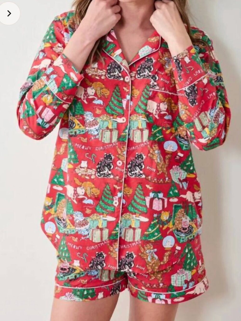 Printfresh Meowy Christmas Long Sleeve Top & Shorts Set - XS